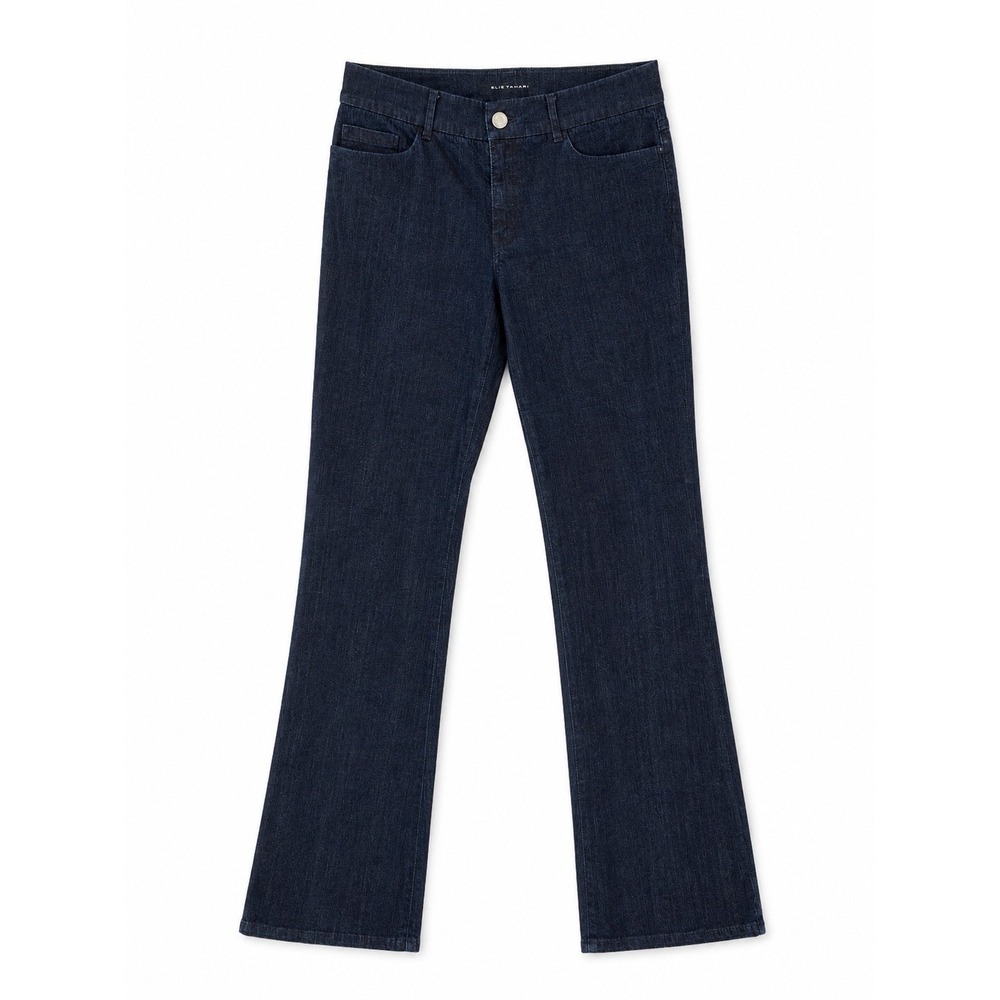 Elie Tahari Adena Flare Jean Mid Rise Dark Indigo Blue Trouser Workwear Size 14